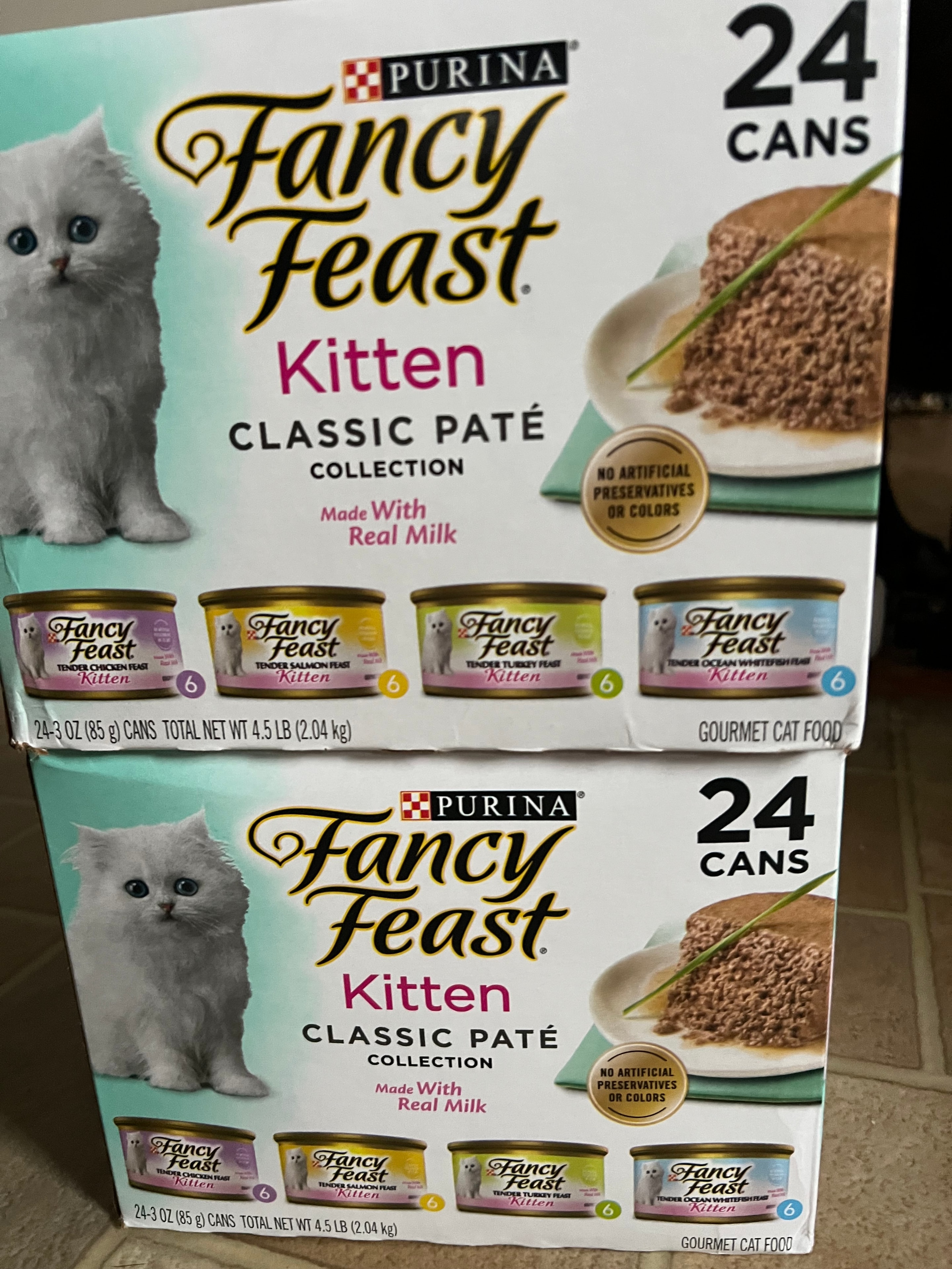 Fancy Feast kitten food boxes donated